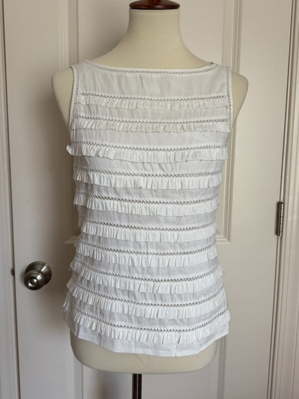 Tory Burch White Tiered Ruffle Shell Top Size 2